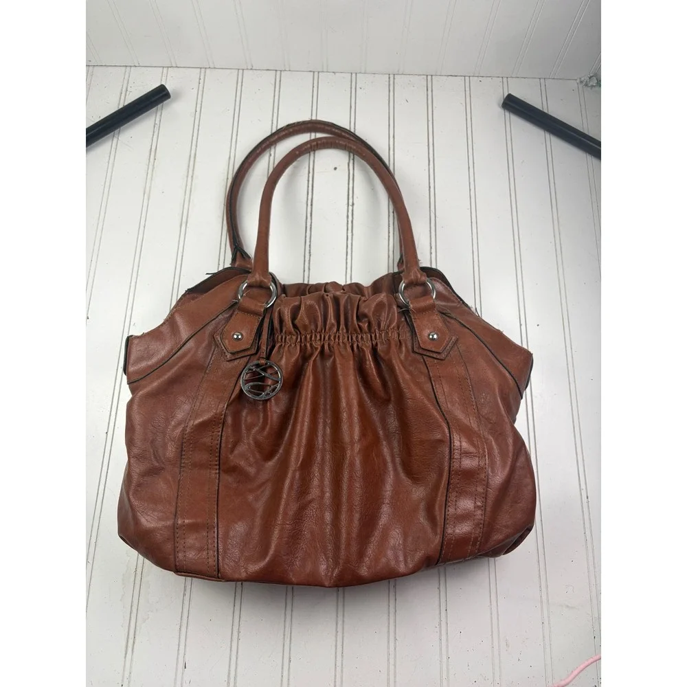Style & Co Vintage Y2K Brown Leather Ruched Slouchy Grunge Hobo Shoulder Bag